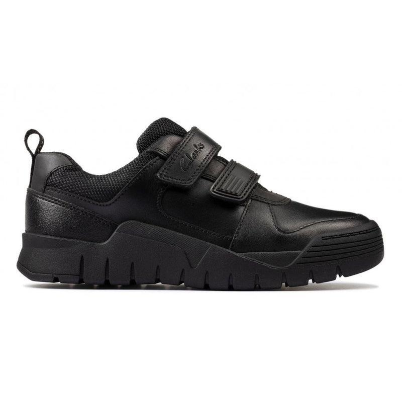Infant Clarks Scooter Speed Boys Velcro School Shoe - Black Leather - Black
