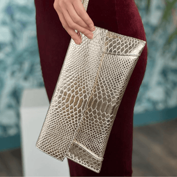 Womens Emis Ladies Clutch Bag - Gold Lizard