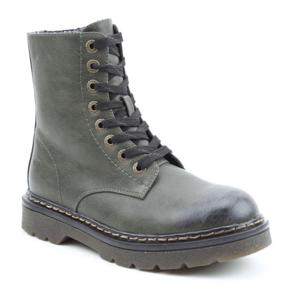 Womens Heavenly Feet Justina Khaki Green Biker Boots