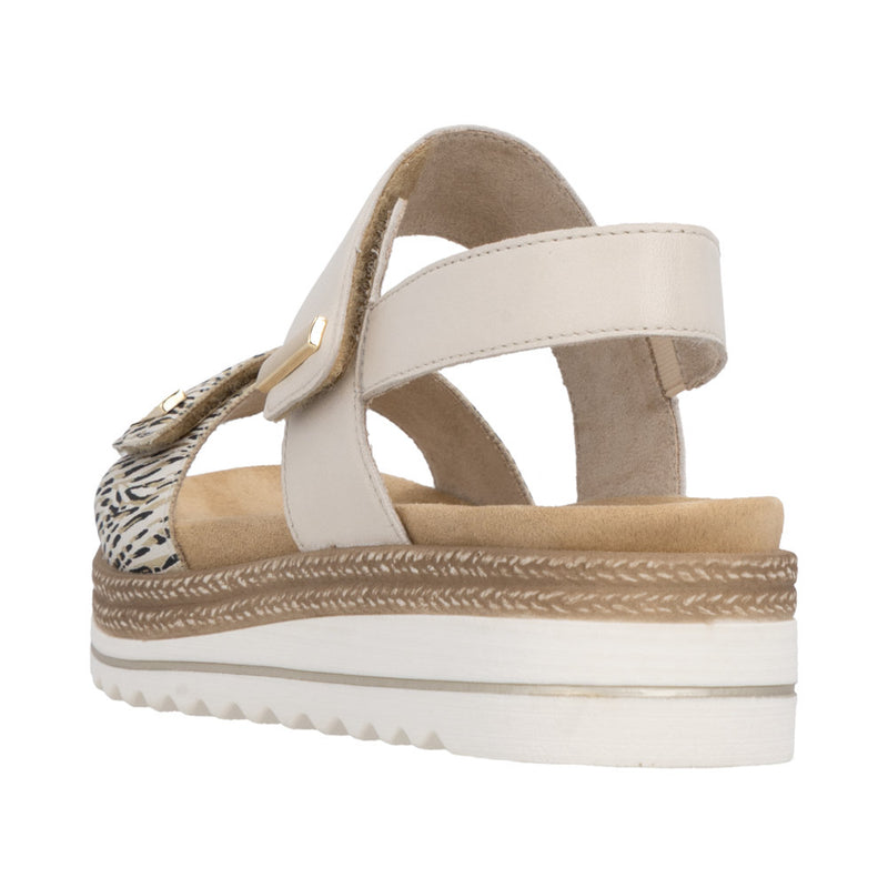 Womens Remonte D0Q59 Beige Combi Wedge Sandal - Beige Combi