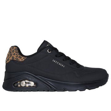 Womens Skechers 177093 Bubble Heel Trainer - Black Uno Leopard - Black