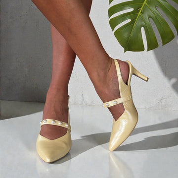 Womens Emis 8469 Slingback Heels - Pearl Lemon