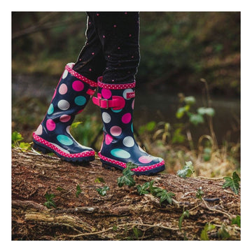 Kids Cotswold Dotty Navy Waterproof Wellingtons - Navy