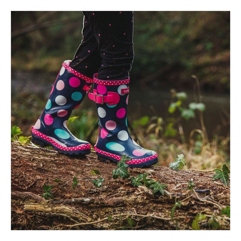 Kids Cotswold Dotty Navy Waterproof Wellingtons - Navy