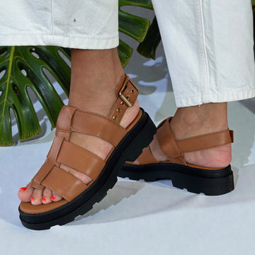 Womens Clarks Orinoco3 Strap Tan Leather Gladiator Sandals - Tan