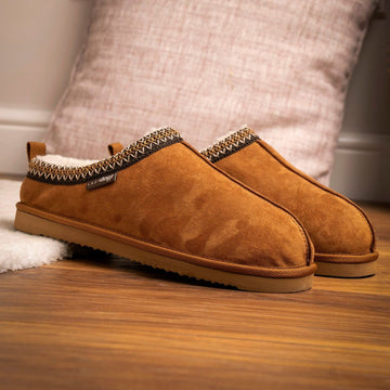 Mens Lazy Dogz Patrick Fur Lined Slippers - Tan