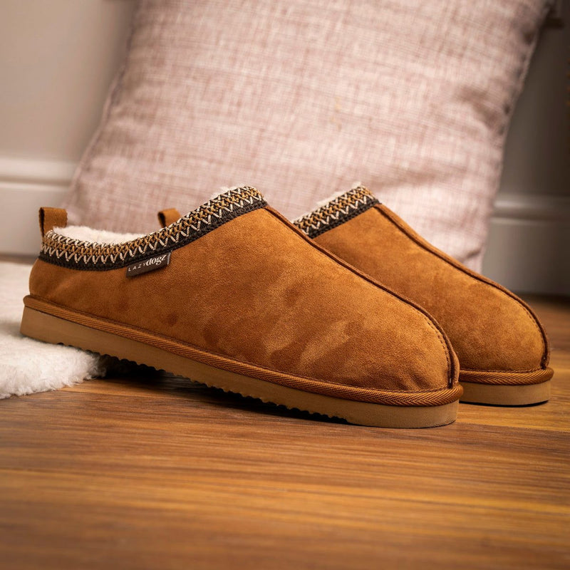 Mens Lazy Dogz Patrick Fur Lined Slippers - Tan