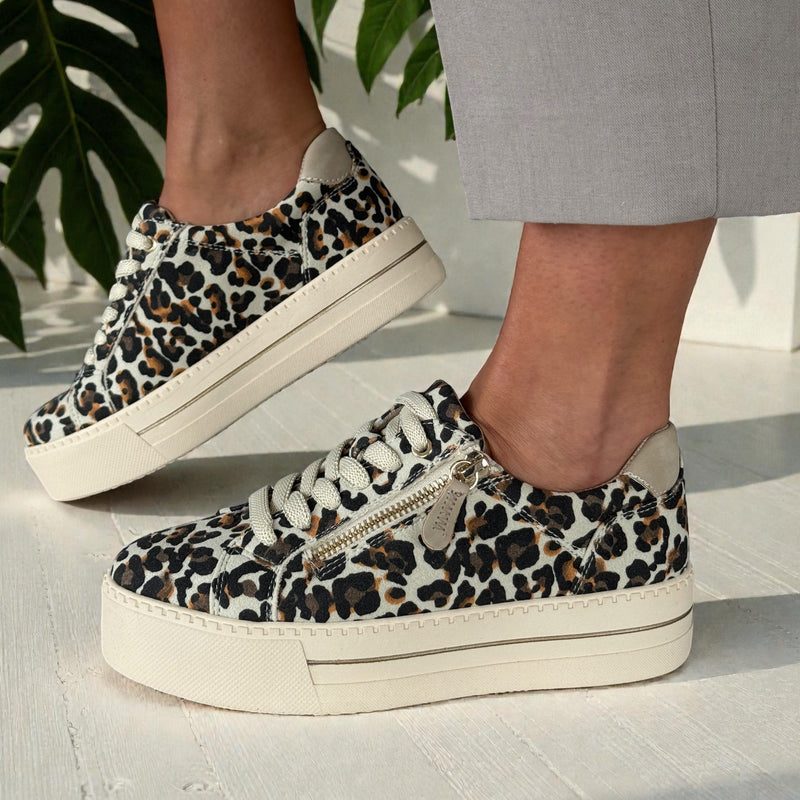 Womens Jana 23767 Print Platform Trainers - Beige Leopard