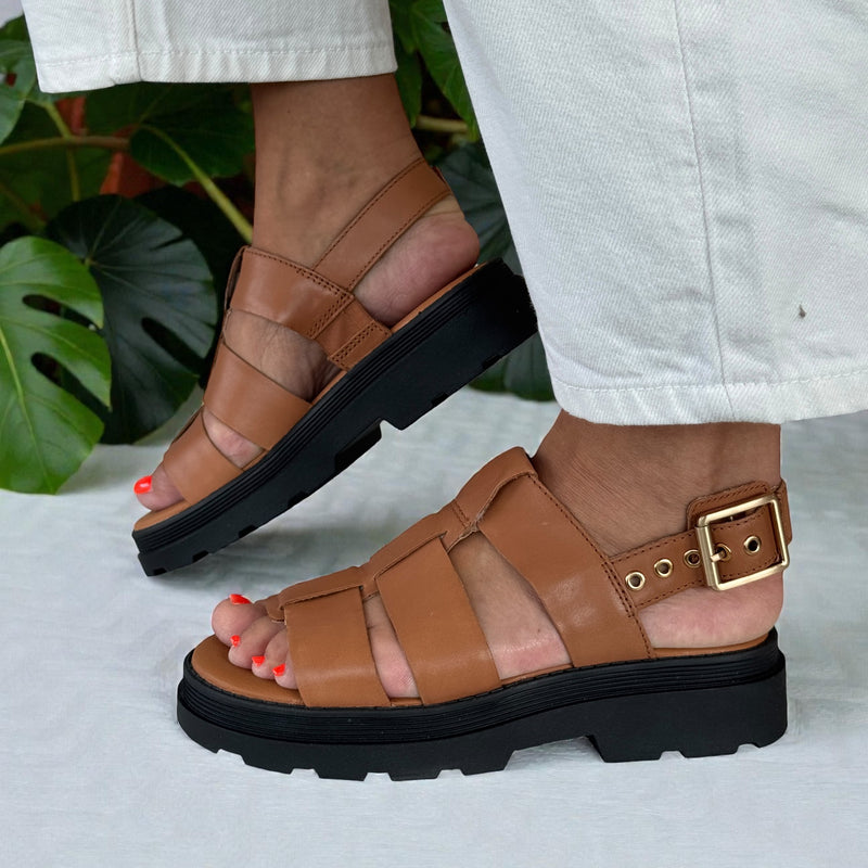Womens Clarks Orinoco3 Strap Tan Leather Gladiator Sandals - Tan