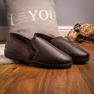 Mens Lazy Dogz Trent II Faux Leather Slippers - Brown