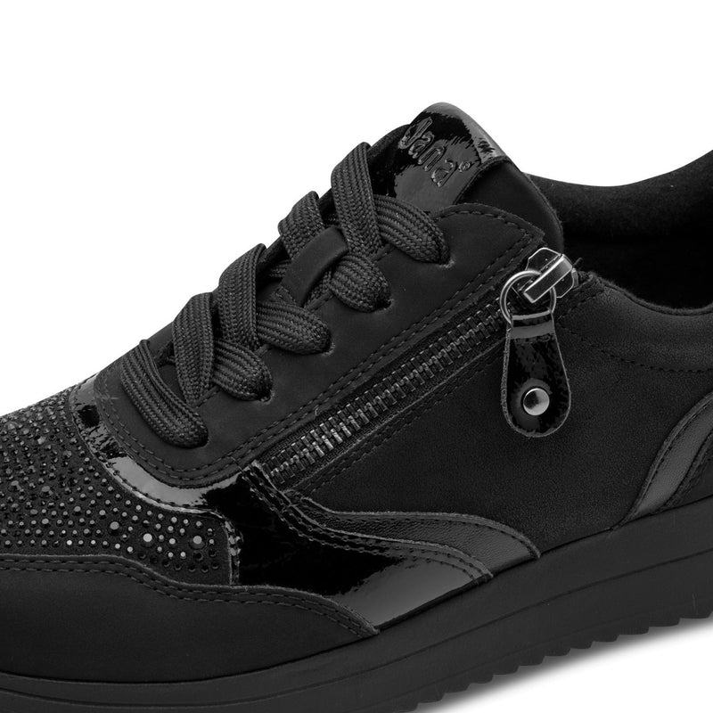 Womens Jana 23774 Side Zip Trainers - Black Glitter