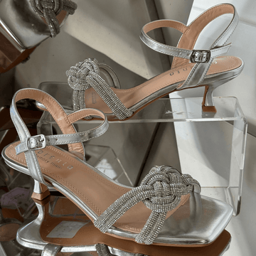 Womens Sorento French Point Diamante "Braid" Kitten Heels - Silver Knot