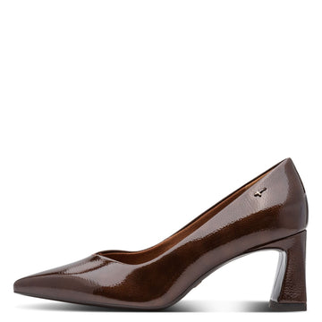 Womens Tamaris 22452 Brown Patent Block Heels - Brown Patent