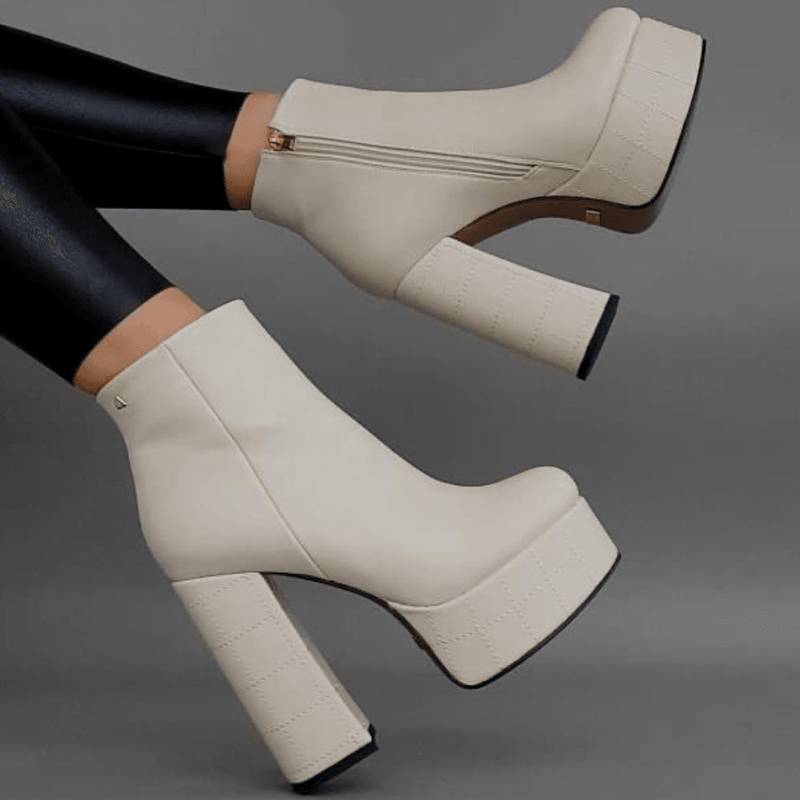 Womens Una Healy Girl Crush Cream Stitch High Platform Boots - Cream Stitch