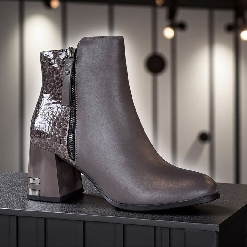 Womens Redz D6022 Grey Block Heel Ankle Boot - Grey