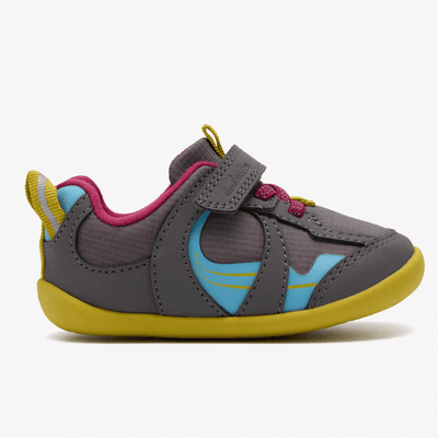 Infant Boys Clarks Roamer Hero Dark Grey Combi 2 Strap Pre Walker Shoes - Dark Grey Combi
