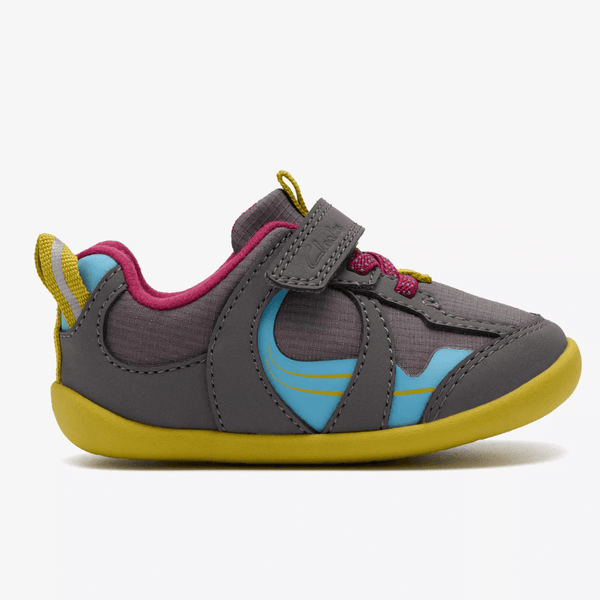 Infant Boys Clarks Roamer Hero Dark Grey Combi 2 Strap Pre Walker Shoes - Dark Grey Combi