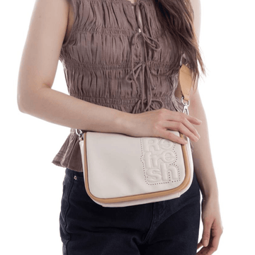 Womens Refresh 183378 Beige with Tan Trim Crossbody Bag - Beige Gold