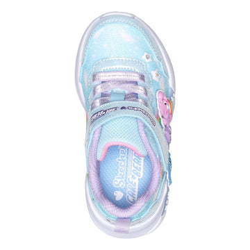 Toddler Girls Skechers S-Lights - Lil Snugs Blue Care Bears Trainers - Blue