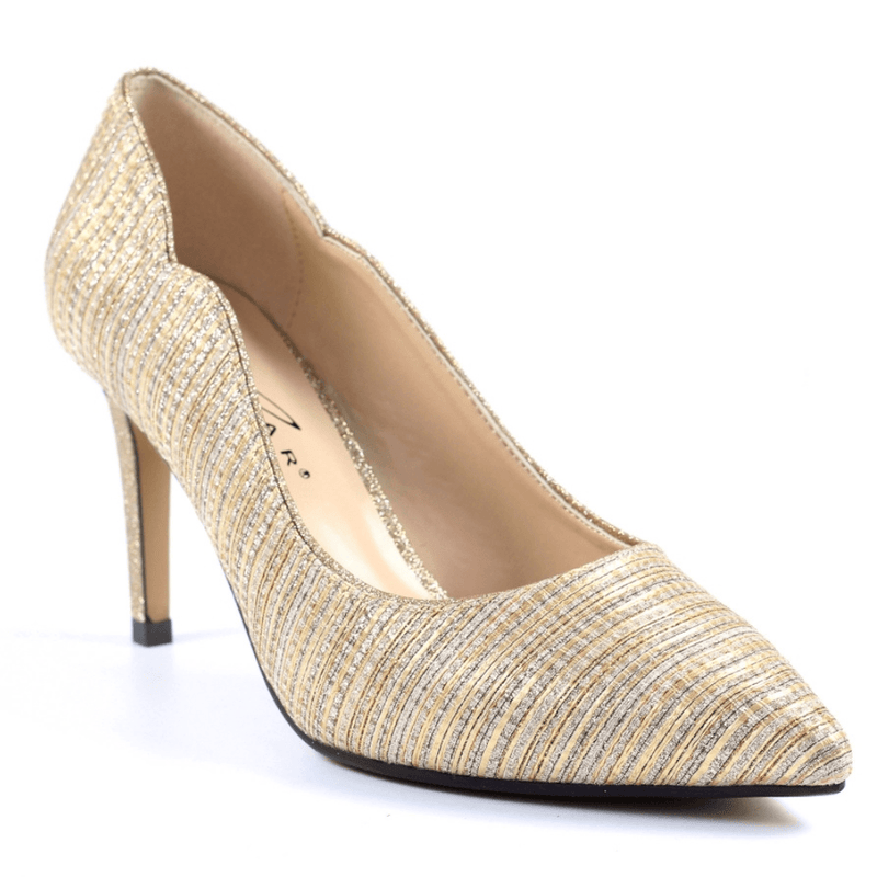 Womens Lunar Natalia Gold Textile Scallop Edge Court Heels - Gold