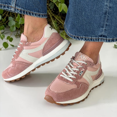 Womens Xti 145065 Suede Sporty Trainers - Nude Pink