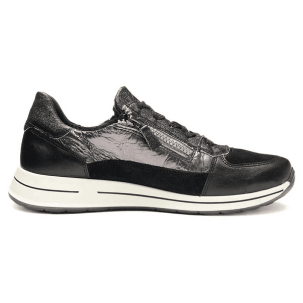 Womens Ara Osaka Black and Pewter Nylon Side Zip Trainers - Black