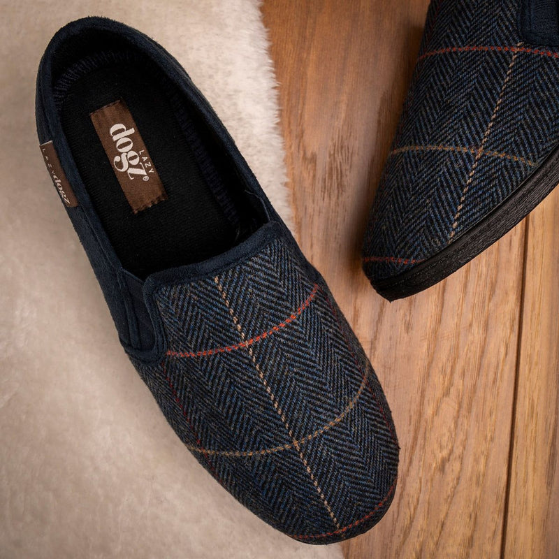 Mens Lazy Dogz Harrison II Tweed Slippers - Navy