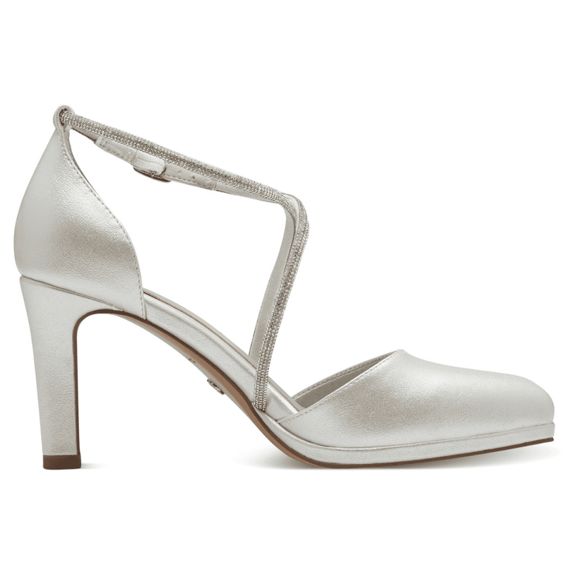 Womens Tamaris Diamante Strap High Heels - Pearl