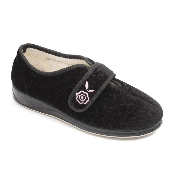 Padders Women's Camilla Black Full Velcro Slippers - Black