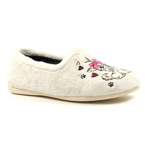 Womens Lazy Dogz Escape White Dog Faux Fur Slippers - White