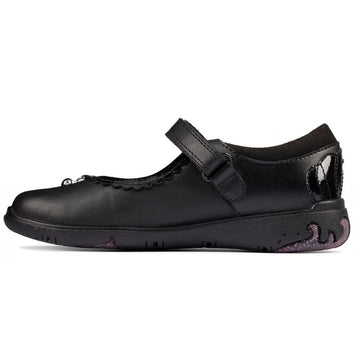 Junior Clarks Sea Girls School Shoe - Black Leather
