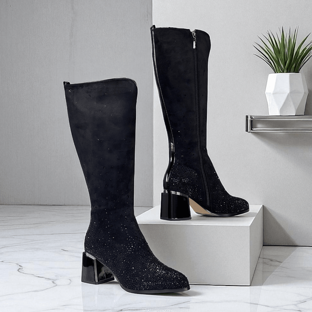 Womens Kate Appleby Rustan Black Suede Diamante Long Boots