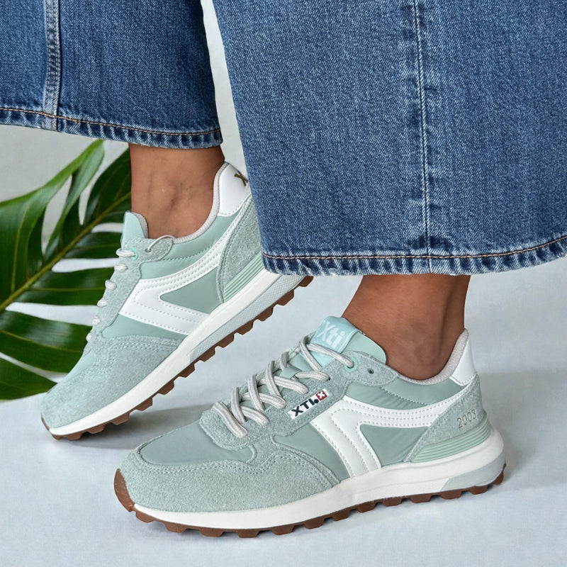 Womens Xti 145065 Suede Sporty Trainers - Aqua