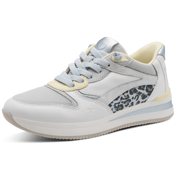 Womens Tamaris Comfort 83737 White Blue Leopard Elastic Lace Slip - White