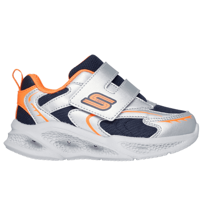 Skechers Infant Meteor Lights Glow Spike Silver and Orange Trainers - Silver