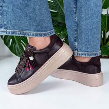 Womens Tamaris 23775 Mocca Laced Trainers - Mocca