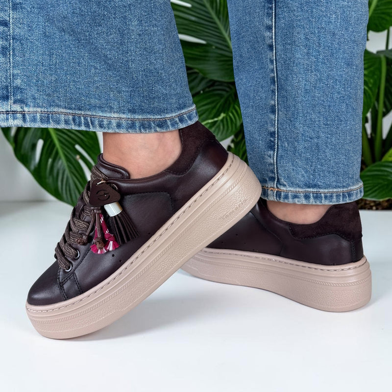 Womens Tamaris 23775 Mocca Laced Trainers - Mocca