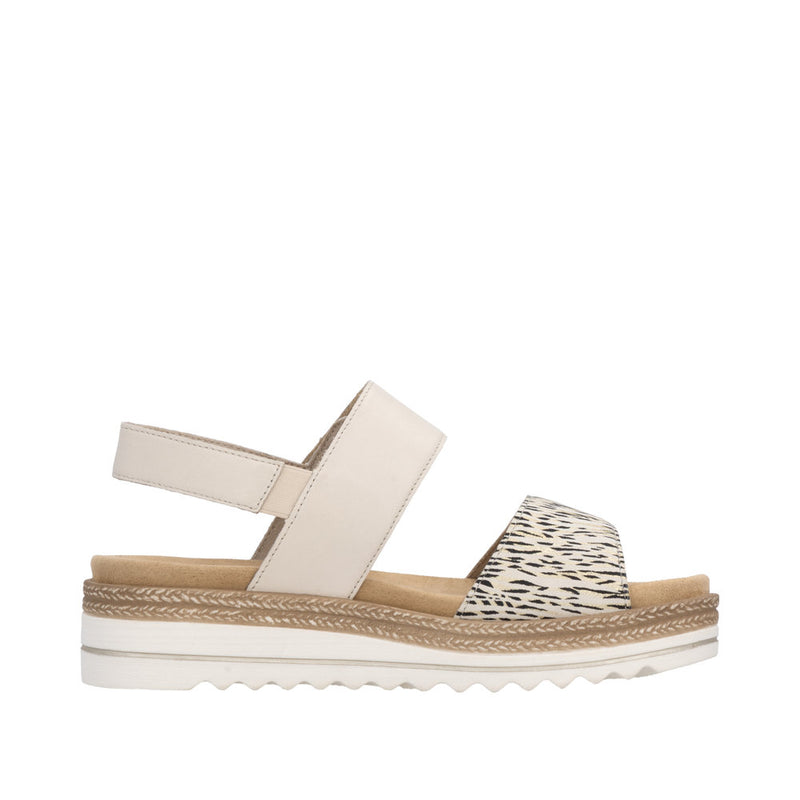Womens Remonte D0Q59 Beige Combi Wedge Sandal - Beige Combi