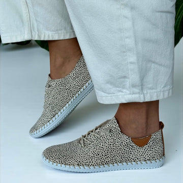 Womens Lunar St Ives Animal Print Leather Elastic Lace Plimsoles - Animal