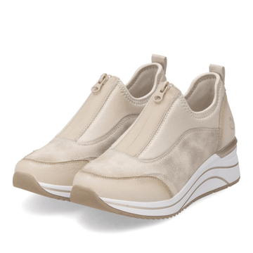Womens Remonte D0T08 Zip Front Trainers - Beige Combi
