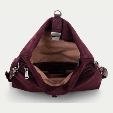 Womens Hispanitas 264948 Suede Shoulder Bag - Burgundy