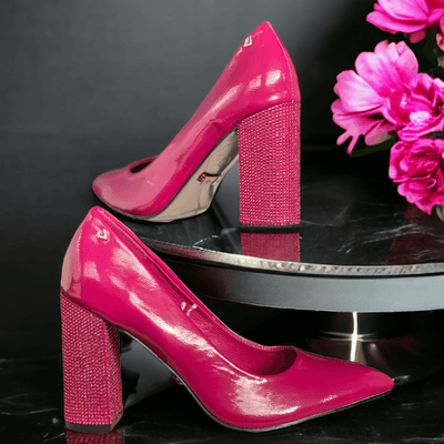Womens Una Healy Evening Star Raspberry Patent Diamante Block Heels - All That Sass