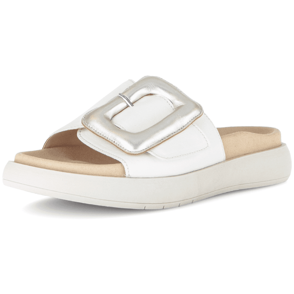 Womens Gabor 83.751 Off White with Gold Buckle Platform Sliders - Off White