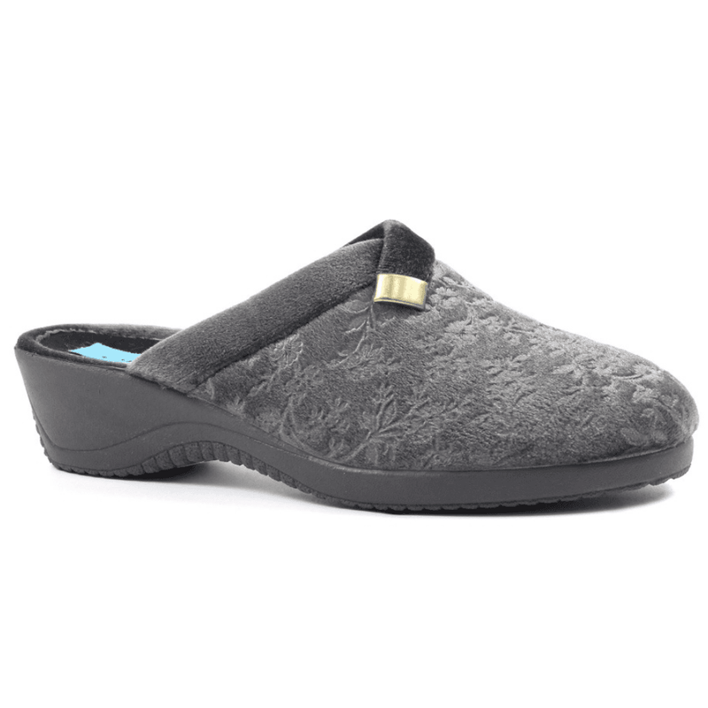 Womens Lunar Amaretto Floral Wedge Mule Slippers - Grey