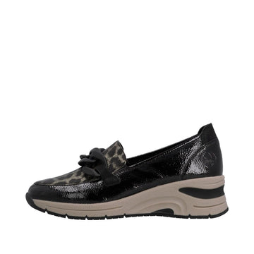 Womens Rieker N9350 Black Wedged Loafers - Black