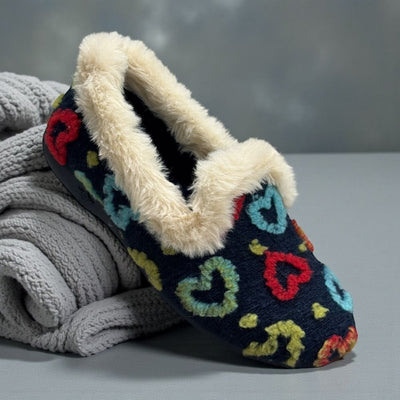 Womens Lunar Heart with Faux Fur Trim Slippers - Navy