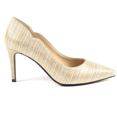 Womens Lunar Natalia Gold Textile Scallop Edge Court Heels - Gold