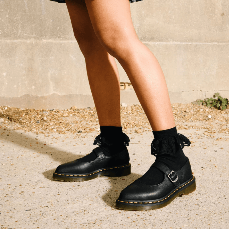 Girls Dr Martens Elphie Virginia Leather Mary Jane Shoes- Black - Black