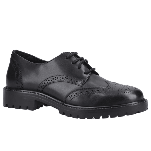 Hush Puppies Athena Junior Girls Brogue School Shoe - Black Leather