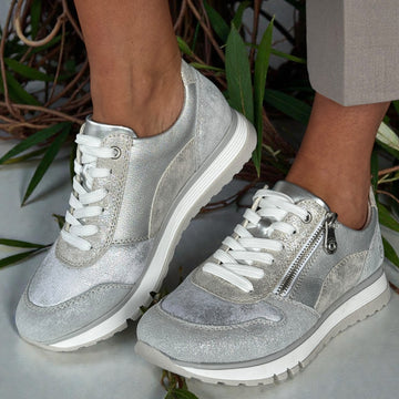 Womens Rieker 49003 Silver Shimmer Side Zip Trainers - Silver